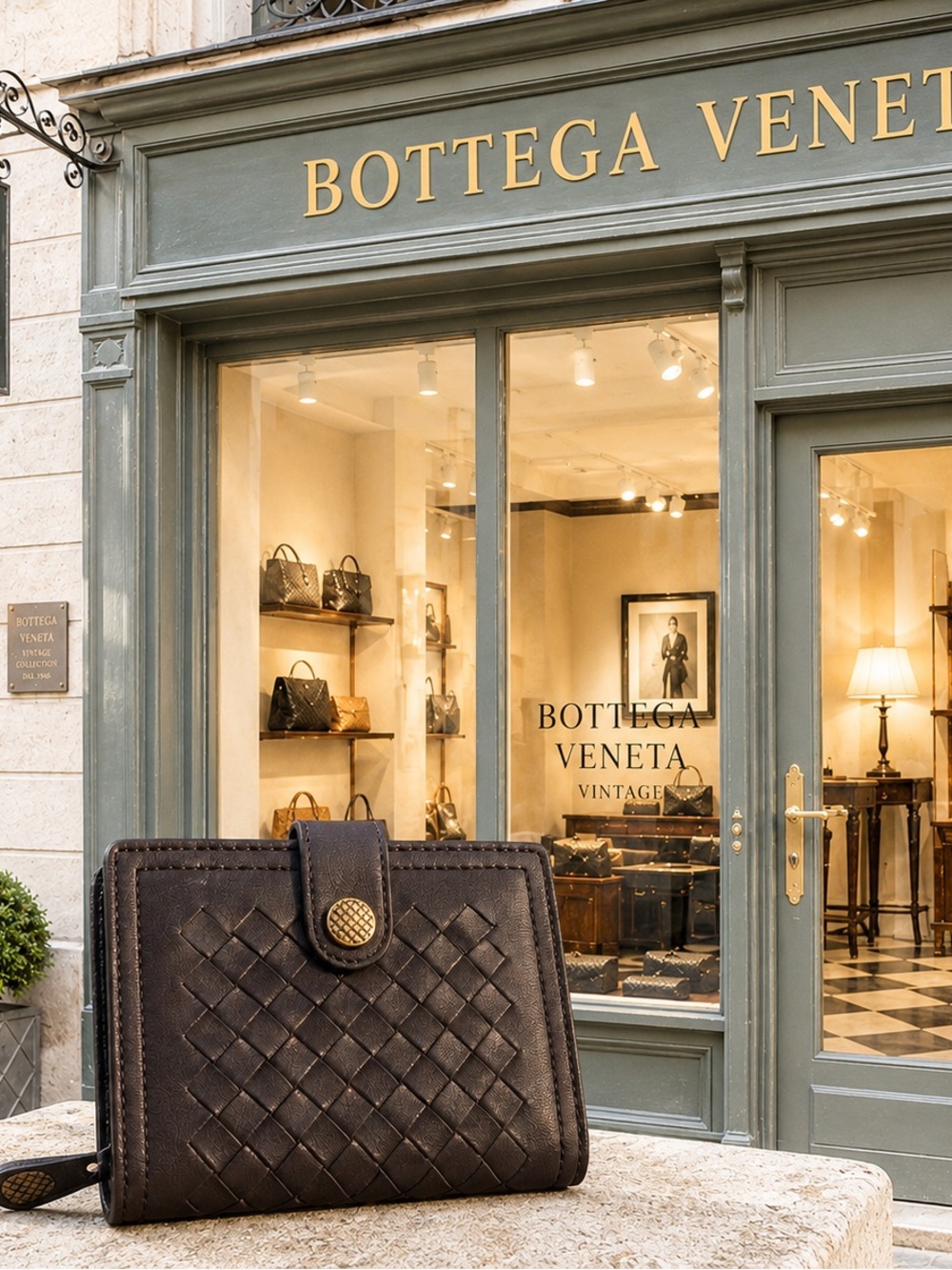 Gorgeous Bottega Veneta Intrecciato bifold wallet in dark brown